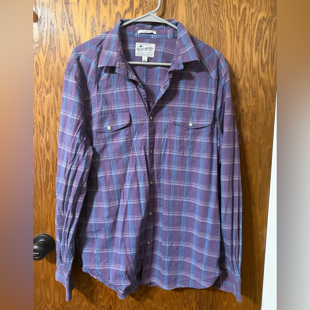 Lucky Brand Classic Fit Purple Plaid Shirt